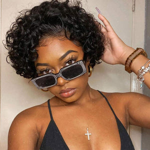 Short Curly Human Hair Wigs Pixie Cut Wigs Lace Front Wigs for Women Remy Hair Wig for Women Pre Plucked with Baby Hair Wigs For Black Women Gifts for Girlfriends