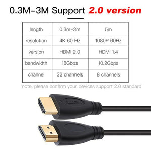 HDMI Cable High Speed Gold Plated Plug Male-Male HDMI Cable Ultra High Speed Gold Plated Connectors Ethernet Audio Return Video 4K Full HD 1080p For HD TV Computer Gaming