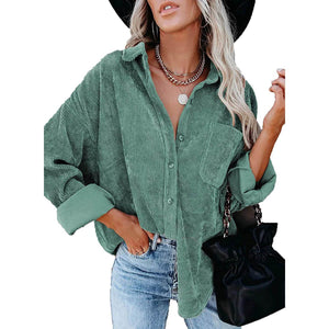 Sidefeel Women Corduroy Long Sleeve Button Down Shirt Oversized Jacket Tops