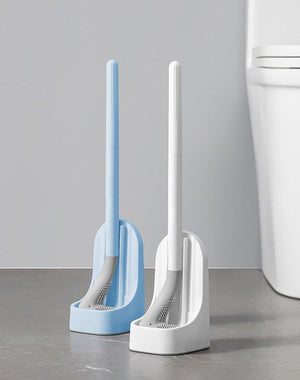 Silicone Bristles Toilet Brush And Holder For Bathroom Storage And Organization Compact Wall Hang Cleaning Kit Accessories Silicone Toilet Brush With Holder Bathroom Toilet Bowl Brush Set Non-Slip Handle Wall Mounted Floor Standing