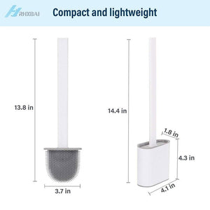 Silicone Bristles Toilet Brush And Holder For Bathroom Storage And Organization Compact Wall Hang Cleaning Kit Accessories Silicone Toilet Brush With Holder Bathroom Toilet Bowl Brush Set Non-Slip Handle Wall Mounted Floor Standing