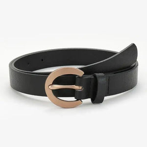 Simple Double Round Buckle PU Leather Waist Strap Vintage Design Double O-Ring Buckle  Women Leather Belt For Jeans And Dresses