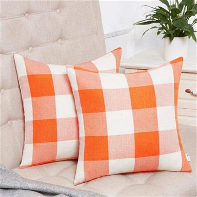 Simple Plaid Linen Pillow Case Invisible Zipper Household Hugging Pillow Case Decorative Retro Plaids Linen Throw Pillow Covers Soft Soild Decorative Cushion Case For Sofa Bedroom Pillow Case 45x4CM