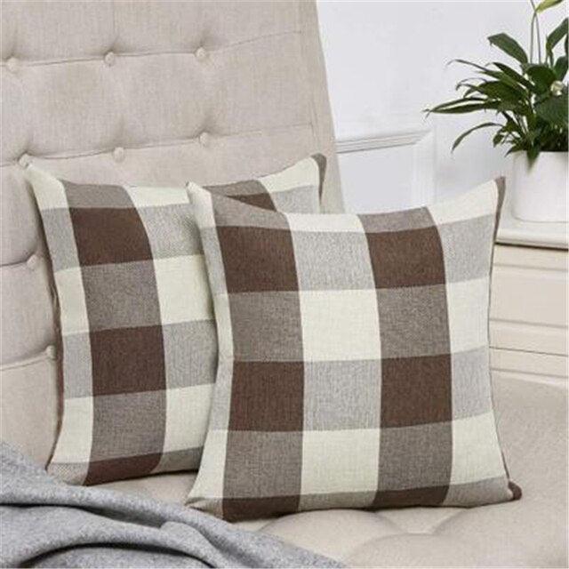Simple Plaid Linen Pillow Case Invisible Zipper Household Hugging Pillow Case Decorative Retro Plaids Linen Throw Pillow Covers Soft Soild Decorative Cushion Case For Sofa Bedroom Pillow Case 45x4CM