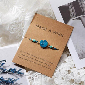 Simple Stone Charm Bracelet Colorful Black Red String Braided Couple Bracelets Wish Card Jewelry Handmade Woven Thread Rope String Nature Stone Beads Charm Bracelet Cuff Bangles With Message Card 18-30cm