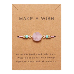 Simple Stone Charm Bracelet Colorful Black Red String Braided Couple Bracelets Wish Card Jewelry Handmade Woven Thread Rope String Nature Stone Beads Charm Bracelet Cuff Bangles With Message Card 18-30cm