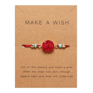 Simple Stone Charm Bracelet Colorful Black Red String Braided Couple Bracelets Wish Card Jewelry Handmade Woven Thread Rope String Nature Stone Beads Charm Bracelet Cuff Bangles With Message Card 18-30cm