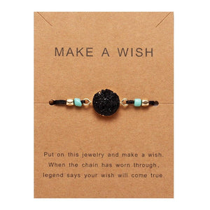 Simple Stone Charm Bracelet Colorful Black Red String Braided Couple Bracelets Wish Card Jewelry Handmade Woven Thread Rope String Nature Stone Beads Charm Bracelet Cuff Bangles With Message Card 18-30cm