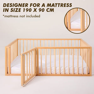 Montessori Floor Bed Frame for Toddlers with Fence