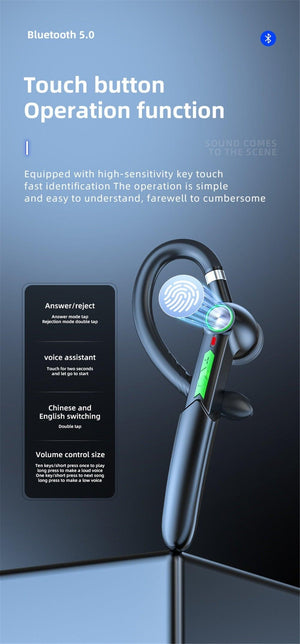 Single Wireless Bluetooth 5.0 Headset Handsfree HIFI Fingerprint Touch Hanging Ear Earphone for iPhone Waterproof Earpiece Ear Wireless Bluetooth Sport Headphones