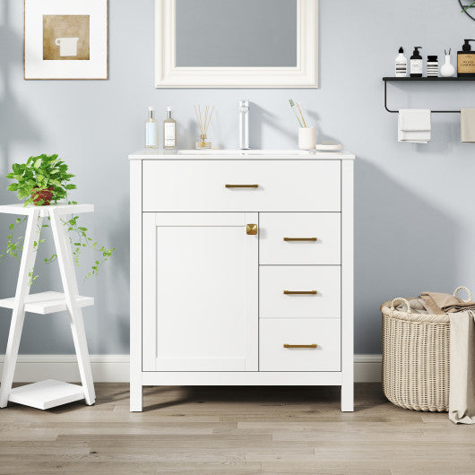 Single Bathroom Vanity with 2 Drawers and 1 Door-White
