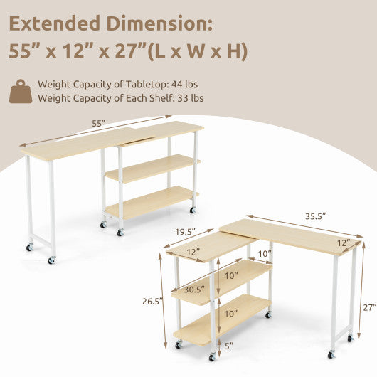 360 ° Rotating Sofa Side Table with 2-Tier Storage Shelves-Natural