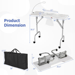 Folding Manicure Nail Table with Electric Dust Collector-White