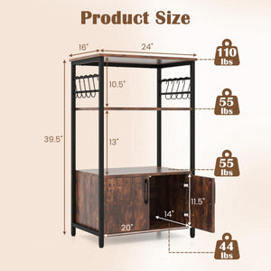 3-Tier Kitchen Baker €™s Rack with Cabinet and 2 Open Shelves-Brown