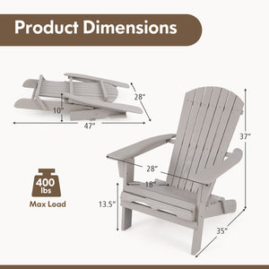 1 Piece Folding Adirondack Chair with High Backrest and Wide Armrests-Gray by DirectDeals