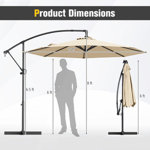 10 Feet Offset Hanging Umbrella with Base and Infinite Tilt-Beige by DirectDeals