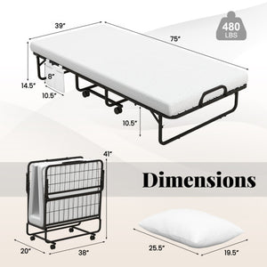 Twin Size Rollaway Guest Folding Bed with Pillow and Cover