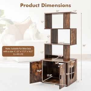 56 Inch Tall Cat Litter Box Enclosure with Storage-Rustic Brown