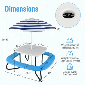 Toddler Outdoor Activity Table with Adjustable and Collapsible Umbrella-White