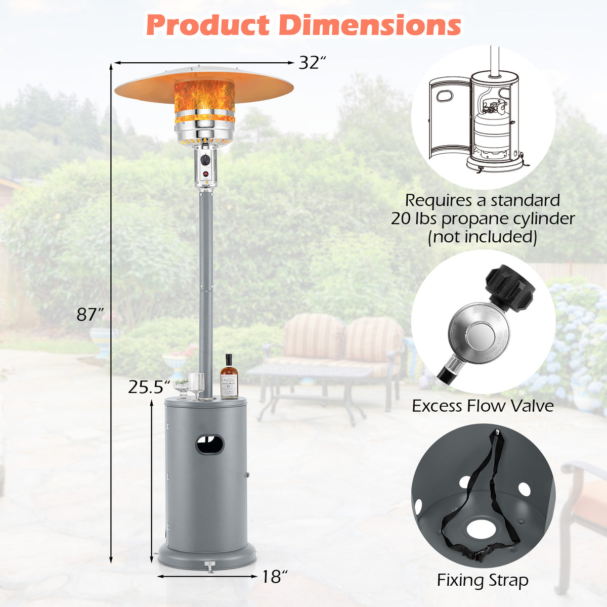 50000 BTU Propane Patio Heater with Round Table Design-Gray