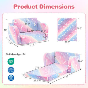2-in-1 Folding Kids Couch with Blanket Glow in the Dark-Multicolor