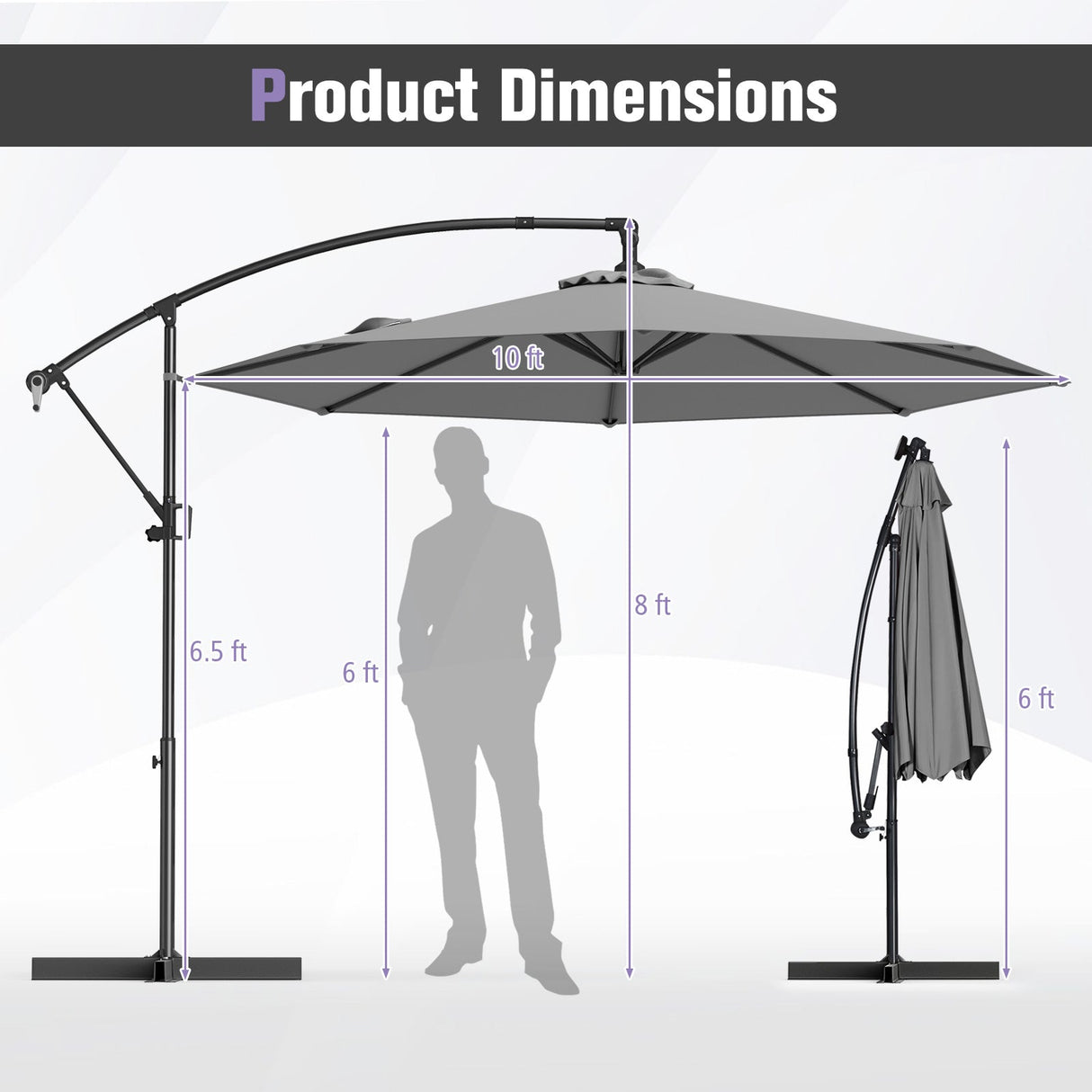 10 Feet Offset Hanging Umbrella with Base and Infinite Tilt-Gray by DirectDeals