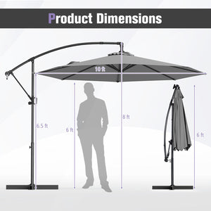 10 Feet Offset Hanging Umbrella with Base and Infinite Tilt-Gray by DirectDeals