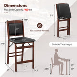 Set of 2 Folding Kitchen Island Stool with Rubber Wood Legs-Brown