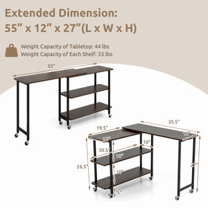 Patented 360 ° Rotating Sofa Side Table with 2-Tier Storage Shelves-Walnut