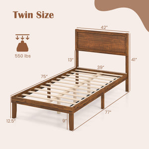 Twin/Full/Queen Size Bed Frame with Headboard and Wooden Slats Support-Twin Size