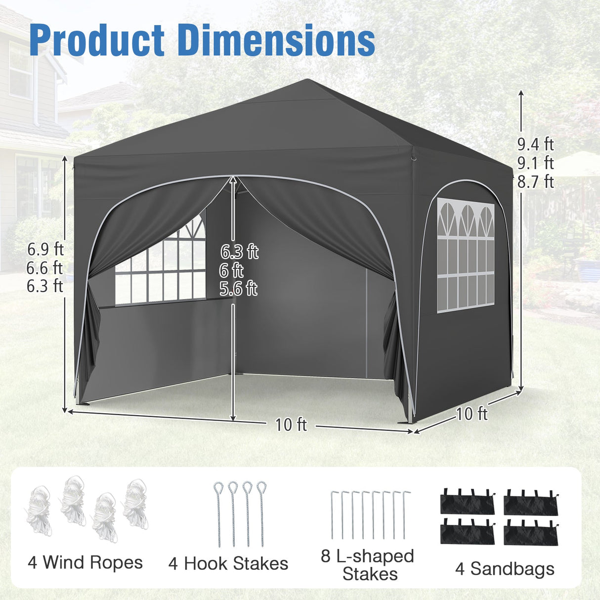 10 X 10 FT Pop up Canopy Tent with 4 Removable Sidewall-Gray by DirectDeals