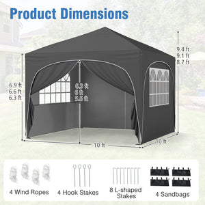 10 X 10 FT Pop up Canopy Tent with 4 Removable Sidewall-Gray by DirectDeals