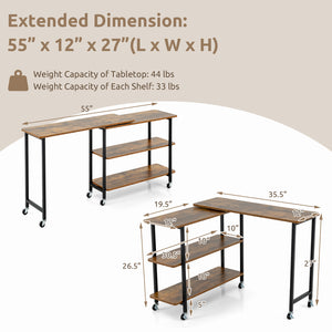 Patented 360 ° Rotating Sofa Side Table with 2-Tier Storage Shelves-Brown