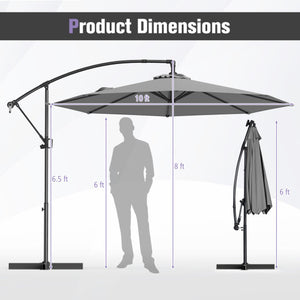 10 Feet Offset Hanging Umbrella with Base and Infinite Tilt-Gray