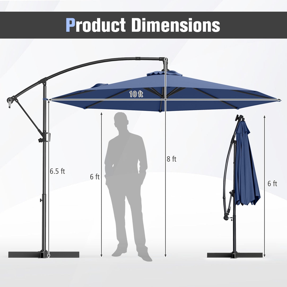 10 Feet Offset Hanging Umbrella with Base and Infinite Tilt-Navy by DirectDeals