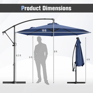 10 Feet Offset Hanging Umbrella with Base and Infinite Tilt-Navy by DirectDeals