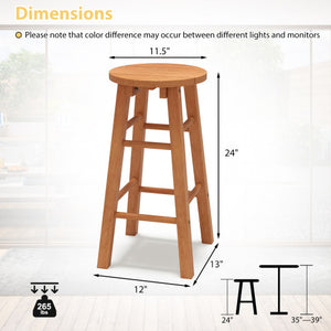24-Inch Outdoor Wood Bar Stools Set of 2 with Round Seat and Footrest
