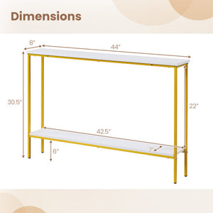 44 Inch Console Table with Shelf with Dual Anti-Tipping Kits-White