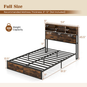 Twin/Full/Queen/King Size Bed Frame with Storage Headboard Industrial Metal Platform Bed-Full Size