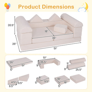 9-Piece Climb and Crawl Foam and Floor Playset with Breathable Suede Fabric-Beige