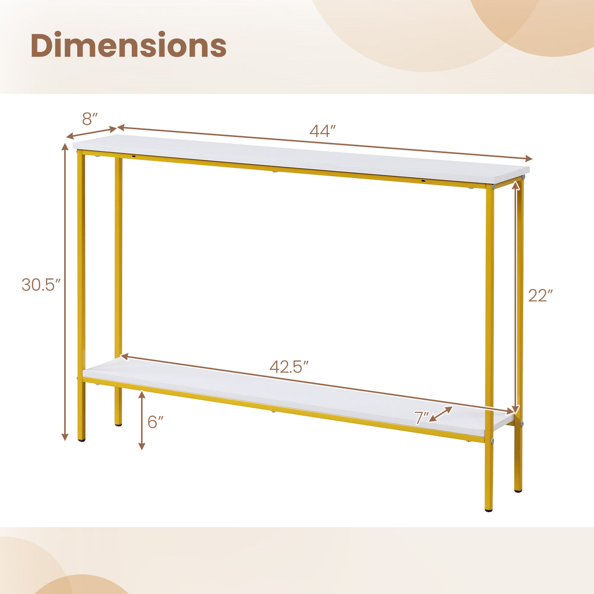44 Inch Console Table with Shelf with Dual Anti-Tipping Kits-White