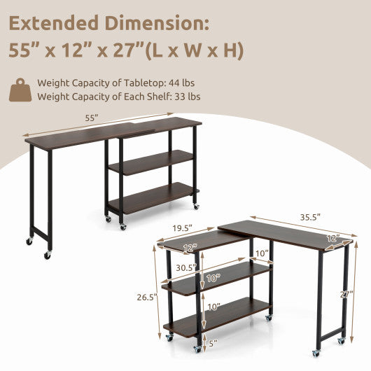 360 ° Rotating Sofa Side Table with 2-Tier Storage Shelves-Walnut