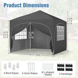 10 X 10 FT Pop up Canopy Tent with 4 Removable Sidewall-Gray