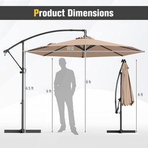 10 Feet Offset Hanging Umbrella with Base and Infinite Tilt-Coffee by DirectDeals