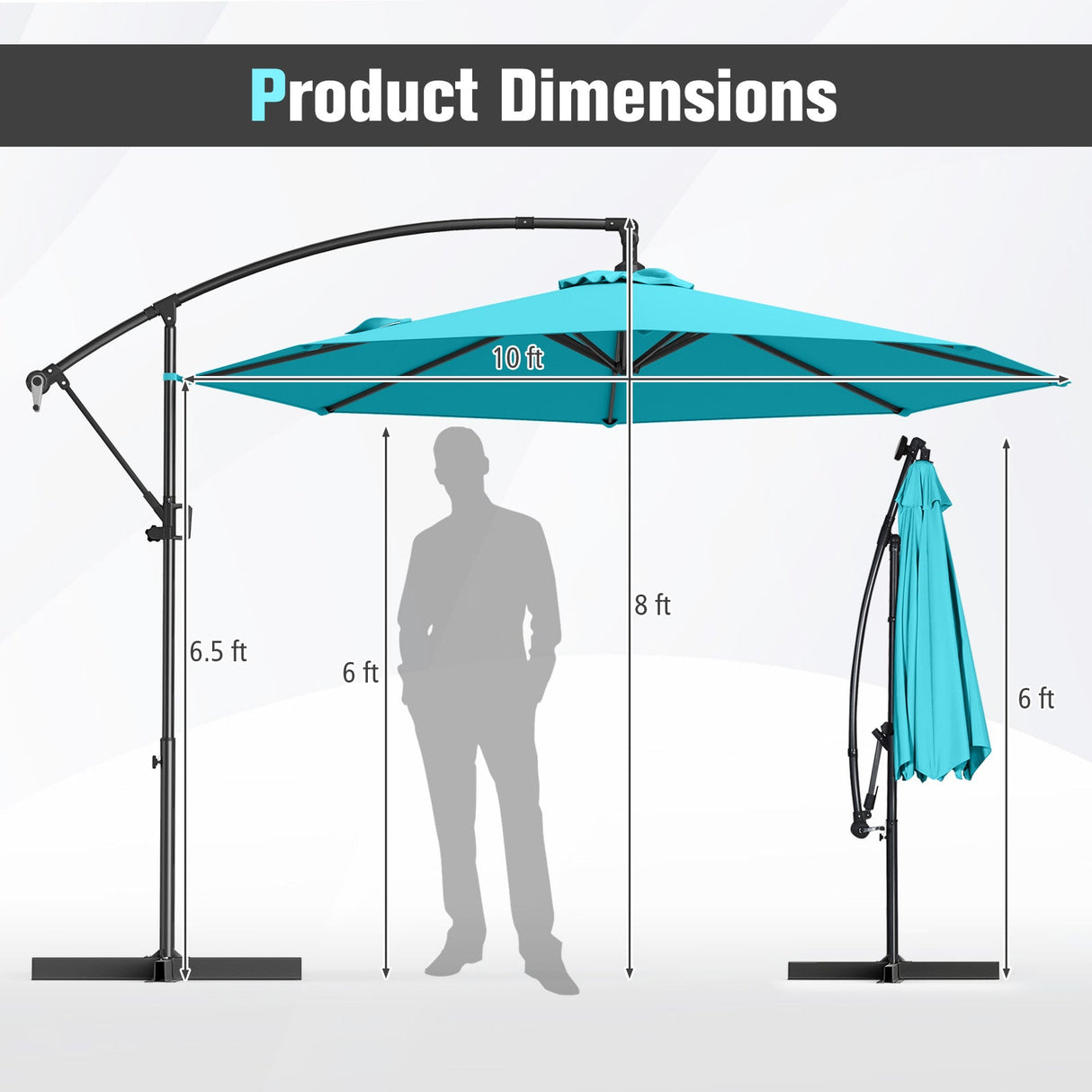 10 Feet Offset Hanging Umbrella with Base and Infinite Tilt-Turquoise by DirectDeals
