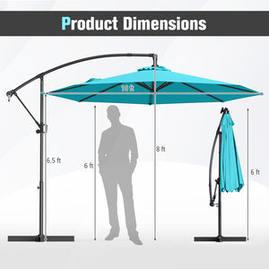 10 Feet Offset Hanging Umbrella with Base and Infinite Tilt-Turquoise by DirectDeals