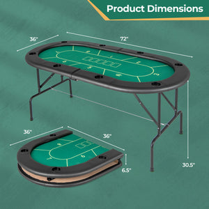 72 x 36 x 30.5 Inch Foldable Poker Table with 8 Cup Holders-Green