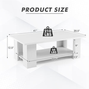 Large 36 Inch 2-Tier Wooden Modern Coffee Table with Storage Shelf-White