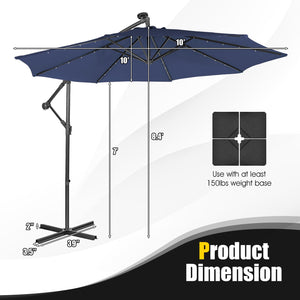 10 Feet Patio Solar Powered Cantilever Umbrella with Tilting System-Navy by DirectDeals