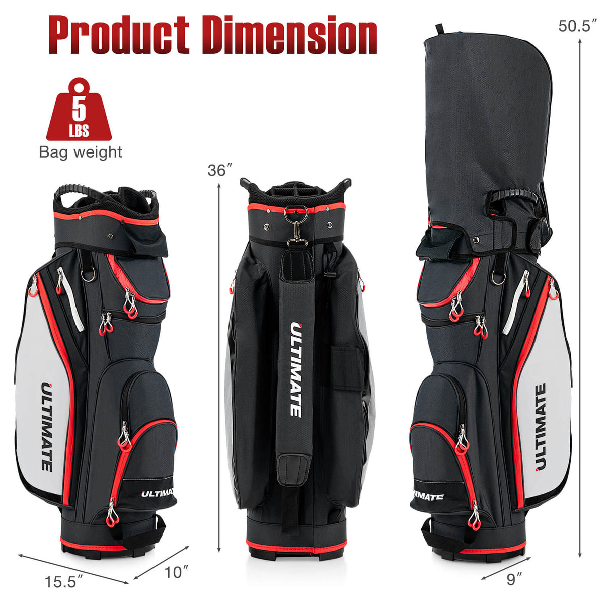 9.5 Inch Golf Cart Bag with 14 Way Dividers Top Organizer-Black